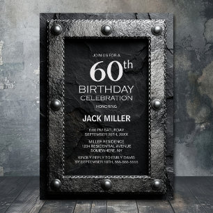 Silberner Rahmen Schwarze Schiefertafel 60. Geburt Einladung
