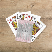 Silberner rosa Glitter-Tropfen-Monogramm-Name Spielkarten