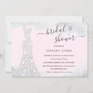 Silberner Rosa Glitzer-Diamant-Kleid Brautparty  Einladung