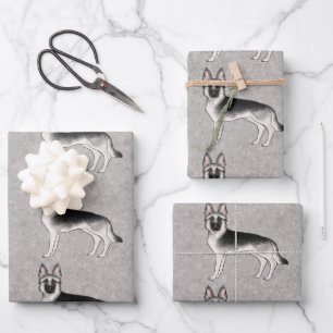 Silberner Sable Deutscher Schäferhund Süßer Cartoo Geschenkpapier Set