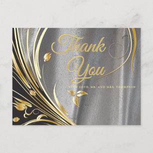 Silberner Satin  & Goldene Blume  Danke Postkarte