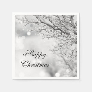 Silberner Schein-Winter "glückliches Weihnachten  Serviette