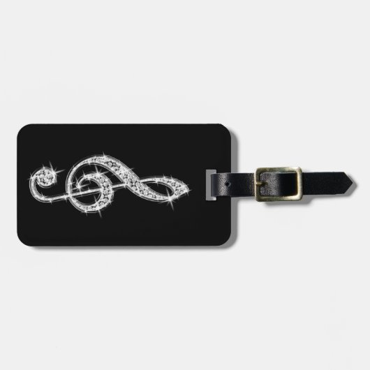 Silberner schillernder funkelnd Musiknoten Gepäckanhänger (Vorderseite horizontal)