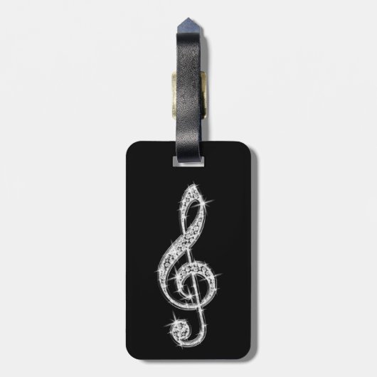Silberner schillernder funkelnd Musiknoten Gepäckanhänger (Rückseite vertikal)