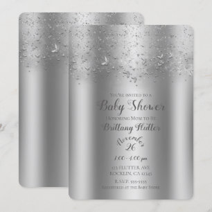 Silberner Schimmer Schmetterling Baby Shower Einladung