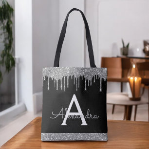 Silberner schwarzer Glitter Elegantes Monogramm Tasche