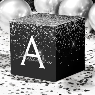 Silberner schwarzer Glitter & Funkeln Monogramm Geschenkschachtel