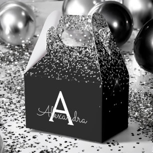 Silberner schwarzer Glitter & Glanz Monogramm Geschenkschachtel