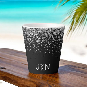 Silberner schwarzer Glitter-Monogramm-girly-Name A Milchtasse