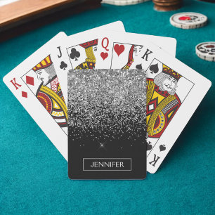 Silberner schwarzer Glitter-Monogramm-Name Spielkarten