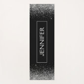 Silberner schwarzer Glitter-Sparkle-Monogramm-Name Yogamatte (Vorderseite)