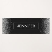 Silberner schwarzer Glitter-Sparkle-Monogramm-Name Yogamatte (Vorderseite (Horizontal))
