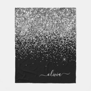 Silberner schwarzer Mädchen Glitter Funkel Monogra Fleecedecke