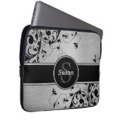 SILBERNER SCHWARZER WIRBEL IHR MONOGRAMM LAPTOPSCHUTZHÜLLE (Vorne Rechts)