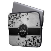 SILBERNER SCHWARZER WIRBEL IHR MONOGRAMM LAPTOPSCHUTZHÜLLE (Vorderseite Links)