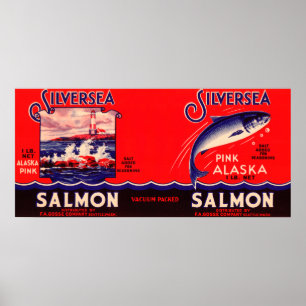 Silberner Seemarken-Lachs-Aufkleber Seattle, WA Poster