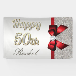 Silberner Sequins-roter Imitat-Bogen-50. Banner