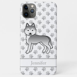 Silberner Siberian Husky Cartoon-Hund & Name Case-Mate iPhone Hülle