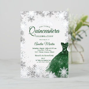 Silberner Smaragd-Winter-Schneeblume Quinceanera Folieneinladung
