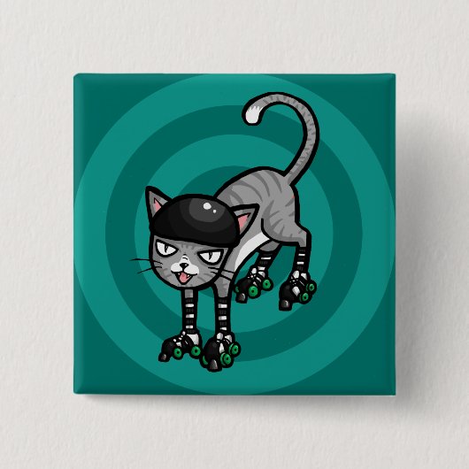 Silberner Tabby auf RollerSkates Button (Vorderseite)