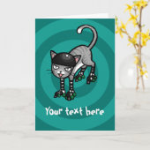 Silberner Tabby auf RollerSkates kundengerechter Karte (Gelbe Blume)