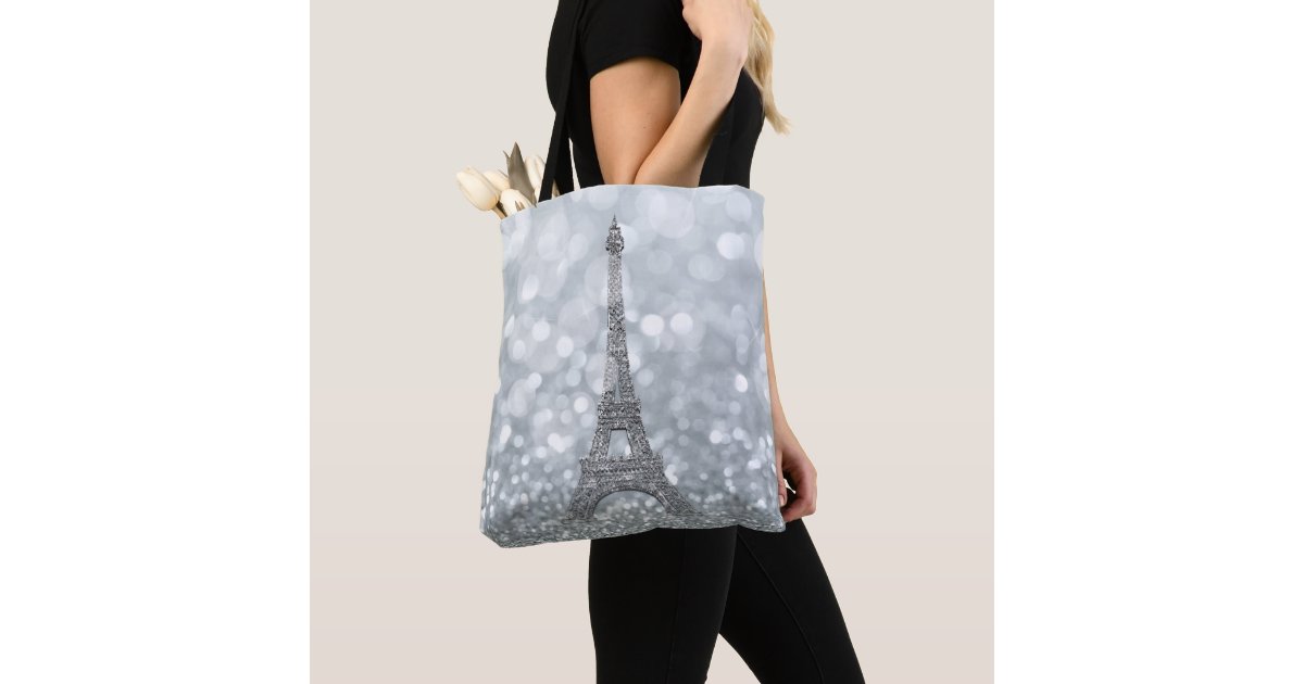 Silberner Turm Zauber Glitzer Schein Paris Eiffel Tasche Zazzle De