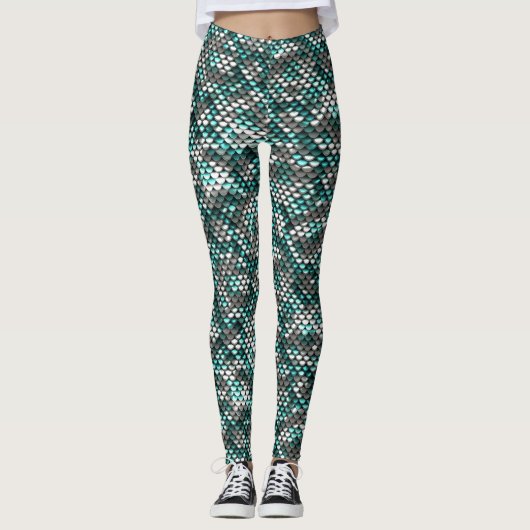 Silberner u. blauer Paillette-Blick Leggings (Vorderseite)
