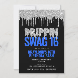 Silberner und Blauer Drippin Swag 16 Geburtstag  Einladung