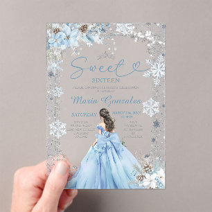 Silberner und blauer Weihnachts-Sweet-Sixteen-Gebu Acryleinladungen