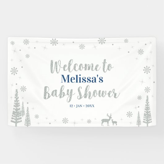 Silberner und blauer Winter-Junge-Baby-Shower-Will Banner (Horizontal)