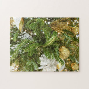 Silberner und goldener Weihnachtsbaum I Feiertag Puzzle