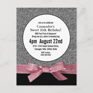 Silberner und rosa Imitat-Glitzer-Girly Party Einladung