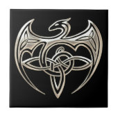 Silberner und schwarzer DracheTrine Celtic knotet Fliese (Vorderseite)