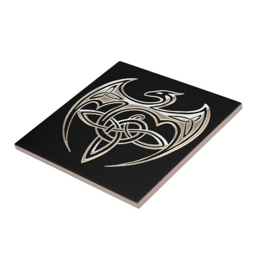 Silberner und schwarzer DracheTrine Celtic knotet Fliese (Seite)