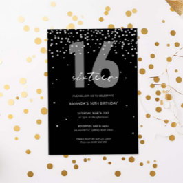 Silberner und schwarzer Glitzer funkeln 16. Geburt Einladung