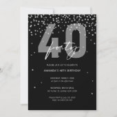 Silberner und schwarzer Glitzer funkeln 40. Geburt Einladung (Vorderseite)