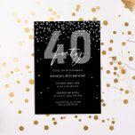 Silberner und schwarzer Glitzer funkeln 40. Geburt Einladung<br><div class="desc">Diese tolle 40. Einladung enthält silberne Funkelscheiben auf schwarzem Hintergrund. Für eine erweiterte Anpassung dieses Designs,  z.B. das Ändern des Layouts,  des Schriftartes oder der Textgröße,  klicken Sie bitte auf den obigen Button "KENNEN". Bitte kontaktieren Sie mich für weitere Fragen!</div>