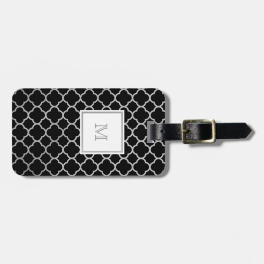 Silberner und schwarzer quatrefoil Gepäckanhänger (Vorderseite horizontal)