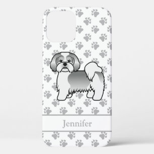 Silberner und weißer Lhasa Apso Cartoon-Hund & Nam Case-Mate iPhone Hülle