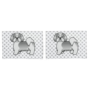 Silberner und weißer Lhasa Apso süßer Cartoon-Hund Kissenbezug