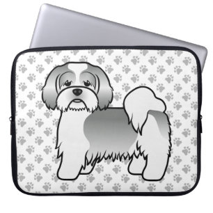 Silberner und weißer Lhasa Apso süßer Cartoon-Hund Laptopschutzhülle