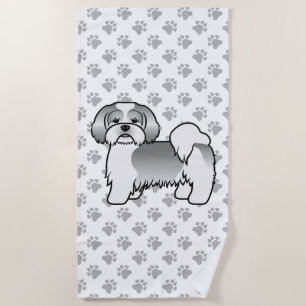 Silberner und weißer Lhasa Apso süßer Cartoon-Hund Strandtuch
