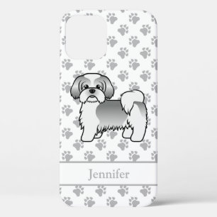 Silberner und weißer Shih Tzu Cartoon-Hund & Name Case-Mate iPhone Hülle
