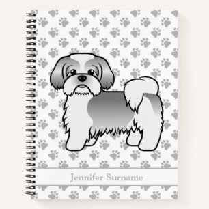 Silberner und weißer Shih Tzu Cartoon-Hund & Name Notizblock