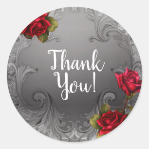 Silberner verzierter vintage Rosen Hochzeit Runder Aufkleber