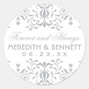 Silberner Vintage-Glamour-Monogramm-Hochzeit Runder Aufkleber