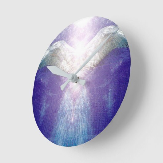 Silberner violetter Engel Runde Wanduhr (Winkel)