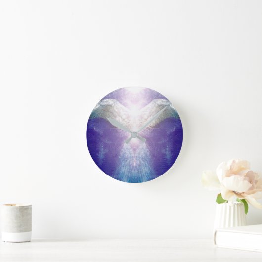 Silberner violetter Engel Runde Wanduhr (Zuhause)