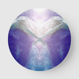 Silberner violetter Engel Runde Wanduhr