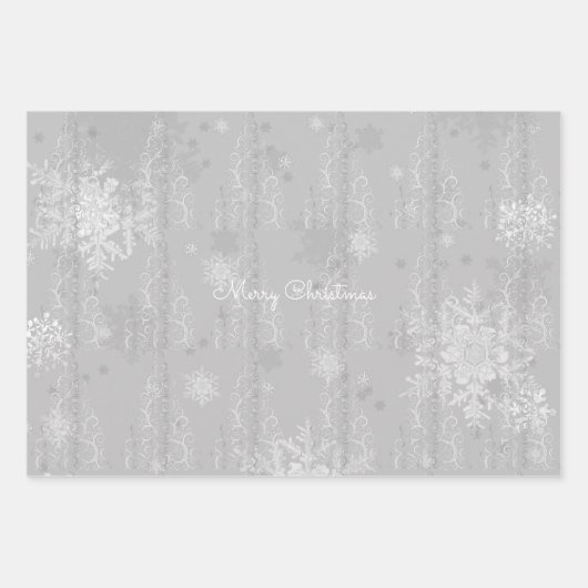 Silberner Weihnachtsbaum und Schneeflocken Geschenkpapier Set (Vorderseite 3)